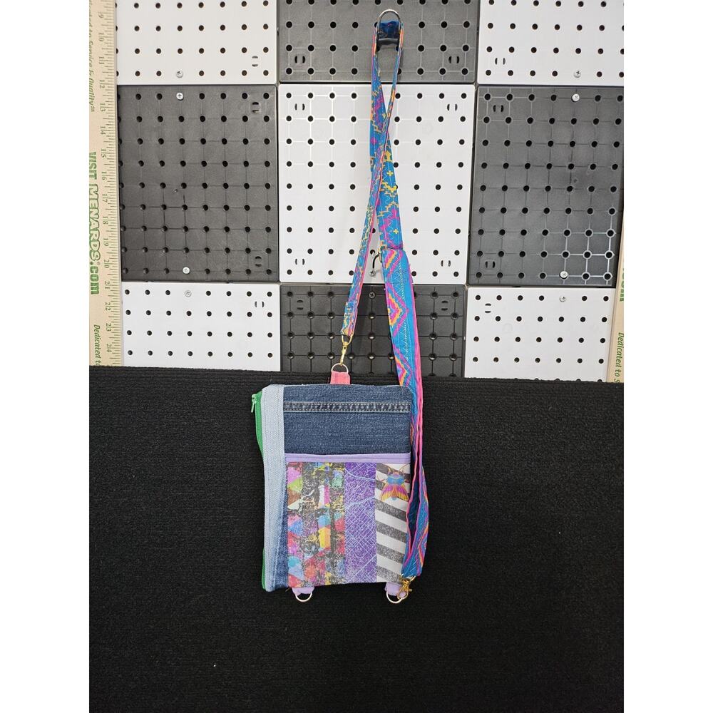 Handmade Colorful Upcycled Denim Crossbody Sling Bag Adjustable Switchable